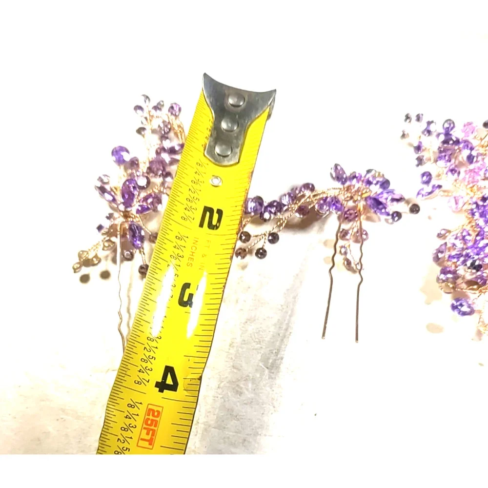 Barrettes Hair Picks And Combs Gold Tone Purple Rhinestone Fancy Party Prom...